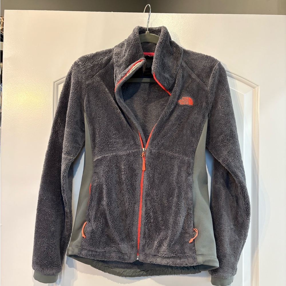 The North Face Women's Gray and Bright Pink Teddy Jacket